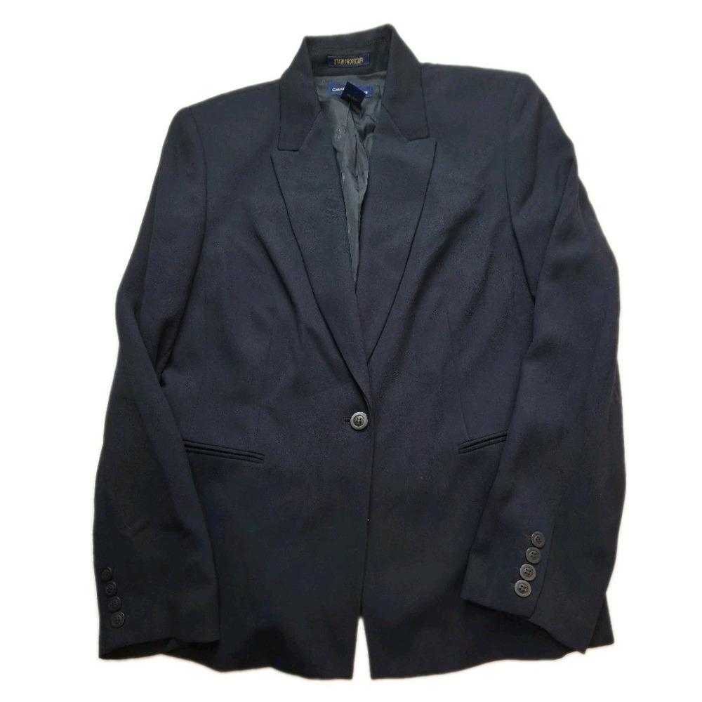 Charter Club Women's Navy Blue Blazer Size 10 One Button Peak Lapel Jacket